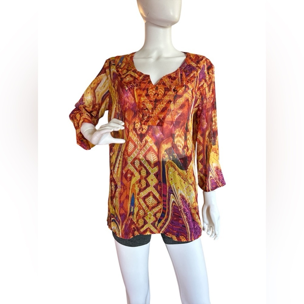 Chicos Silk
Chiffon Tunic Top
Semi Sheer
Sequin Size 2/L
